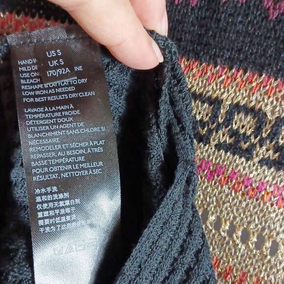 NWT Free People S Cabin Fever Zip Sweater Black Metallic Fair Isle Boho Thermal - Picture 11 of 12